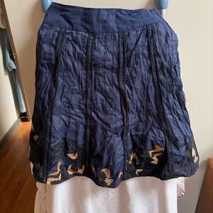 Navy Embroidered A-Line Women's Skirt